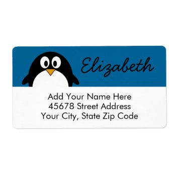 Cute Cartoon Penguin With Blue Background Label by MyPetShop at Zazzle