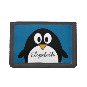 Cute Cartoon Penguin With Blue Background Trifold Wallet by MyPetShop at Zazzle