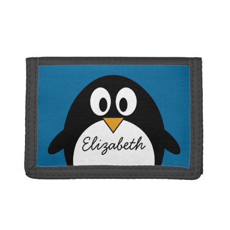 Cute Cartoon Penguin With Blue Background Trifold Wallet