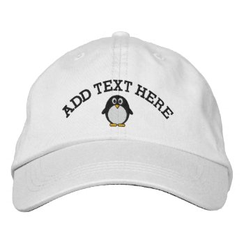 Cute Cartoon Penguin With Custom Name Or Text Embroidered Baseball Cap by MyPetShop at Zazzle