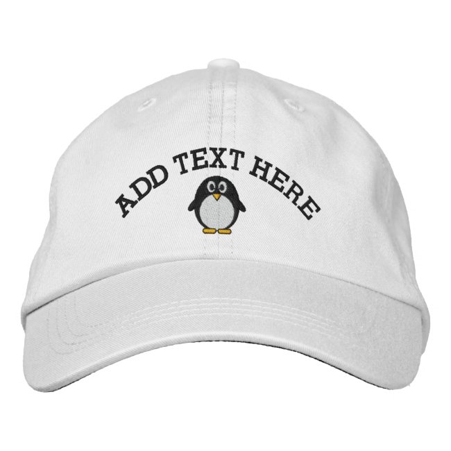 Cute Cartoon Penguin with Custom Name or Text Embroidered Baseball Cap