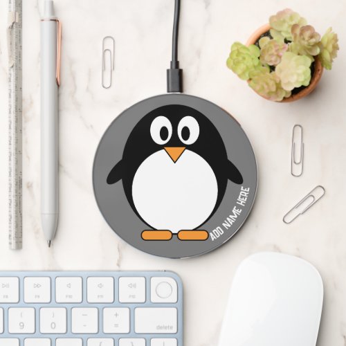 Cute Cartoon Penguin with Custom Name Wireless Charger