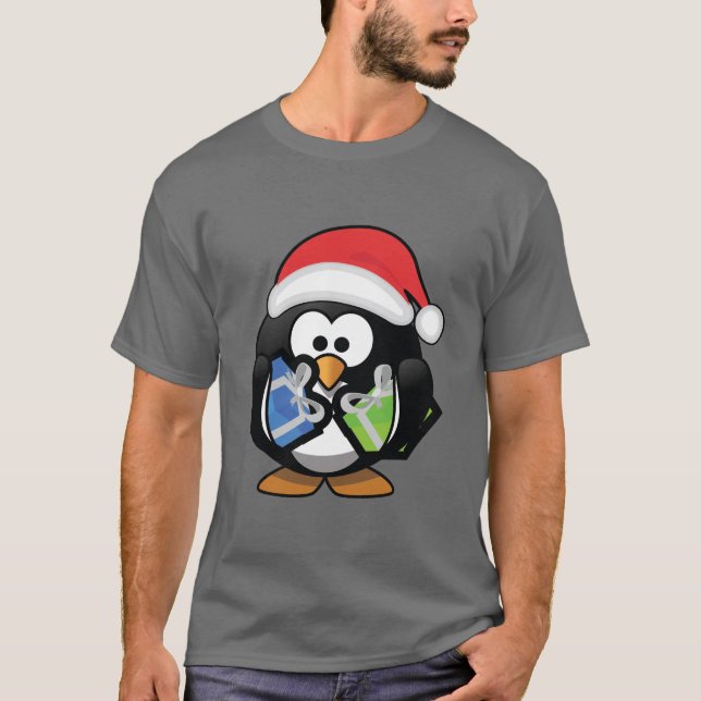 Cute Cartoon Penguin With Gifts T-Shirt (Front)
