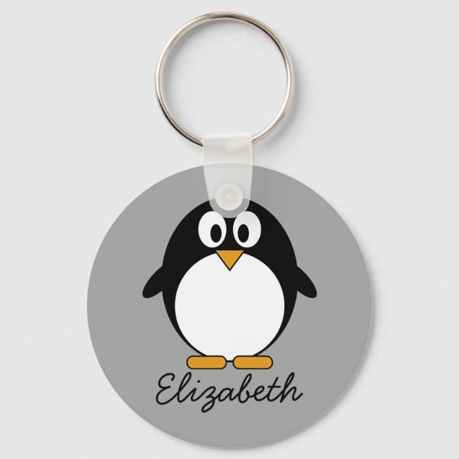 Cute cartoon penguin with gray background keychain (Front)