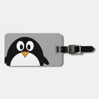 Cute Cartoon Penguin With Gray Background Luggage Tag by MyPetShop at Zazzle