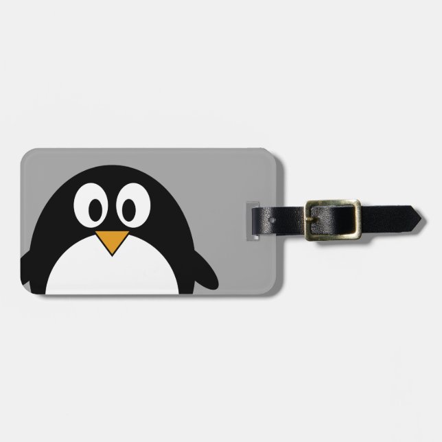 Cute cartoon penguin with gray background luggage tag (Front Horizontal)