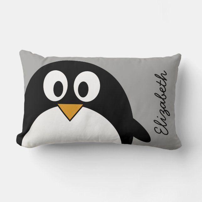 Cute cartoon penguin with gray background lumbar pillow (Front)