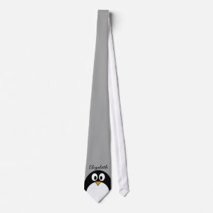 Cute cartoon penguin with gray background neck tie