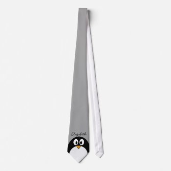 Cute Cartoon Penguin With Gray Background Neck Tie by MyPetShop at Zazzle