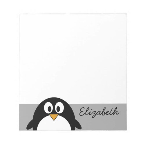 Cute cartoon penguin with gray background notepad