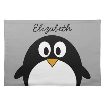 Cute Cartoon Penguin With Gray Background Placemat by MyPetShop at Zazzle