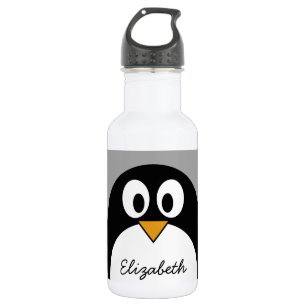 Cute cartoon penguin with gray background stainless steel water bottle