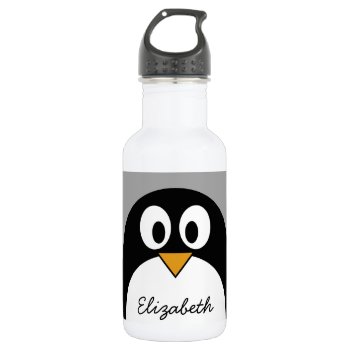 Cute Cartoon Penguin With Gray Background Stainless Steel Water Bottle by MyPetShop at Zazzle