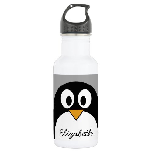 Cute cartoon penguin with gray background stainless steel water bottle
