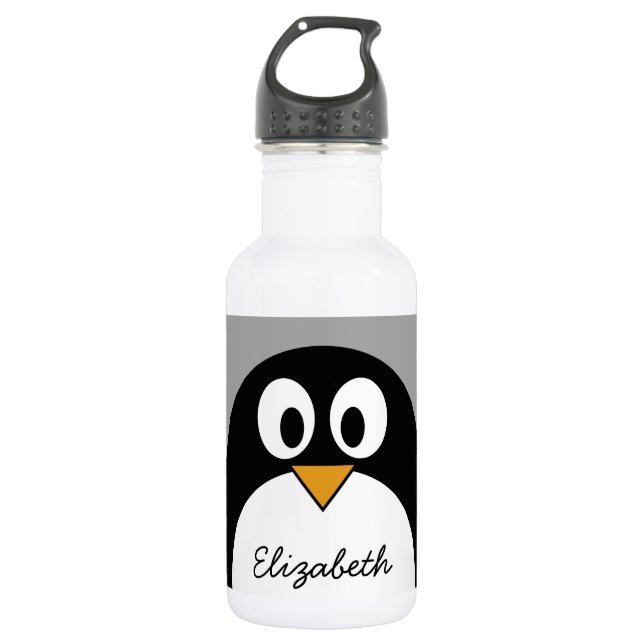 Cute cartoon penguin with gray background stainless steel water bottle (Front)
