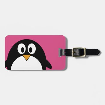 Cute Cartoon Penguin With Pink Background Luggage Tag by MyPetShop at Zazzle