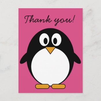 Cute Cartoon Penguin With Pink Background Postcard by MyPetShop at Zazzle