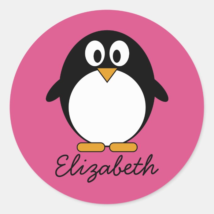 cute cartoon penguin with pink background round stickers