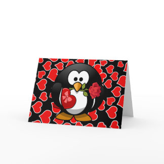 Cute Cartoon Penguin With Valentine Gifts Holiday Card