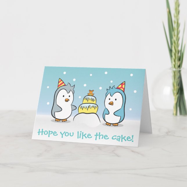 Cute Cartoon - Penguins Birthday Celebration Card (Front)