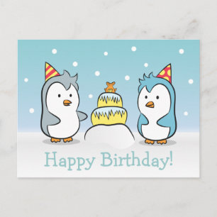 Cute Cartoon - Penguins Birthday Celebration Invitation Postcard