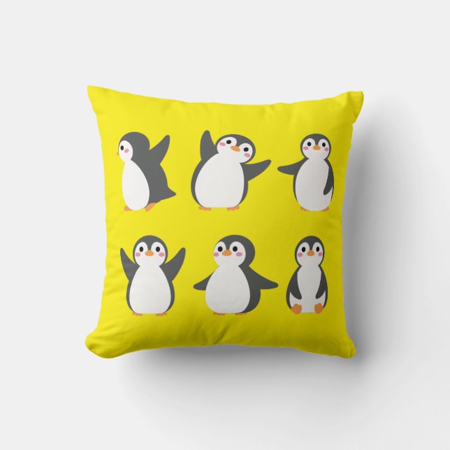 Cute Cartoon Penguins Throw Pillow (Front)