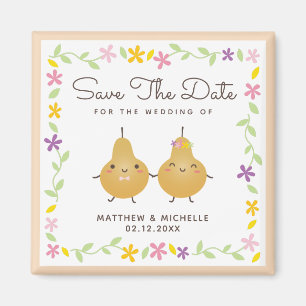 Cute Cartoon Perfect Pear Couple Elegant Wedding Magnet