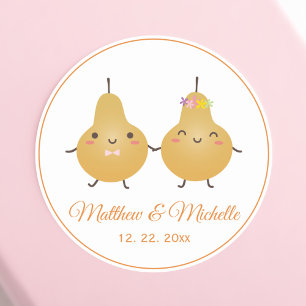 Cute Cartoon Perfect Pear Couple Wedding Favor Classic Round Sticker