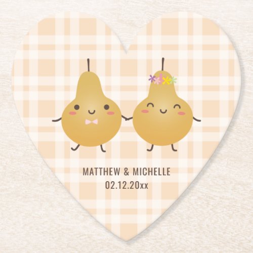 Cute Cartoon Perfect Pear Whimsical Wedding Shower Paper Coaster