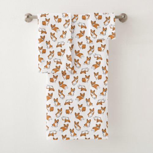 cute cartoon pet dog corgis pattern bath towel set