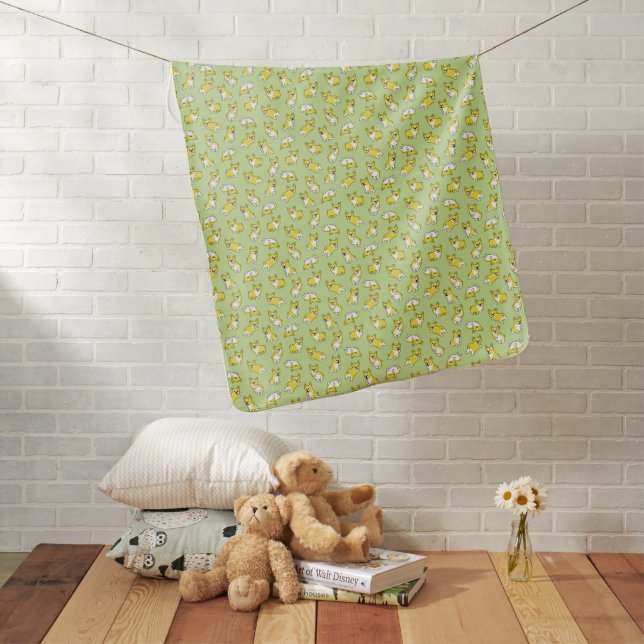 cute cartoon pet dog corgis pattern green baby blanket (In Situ)