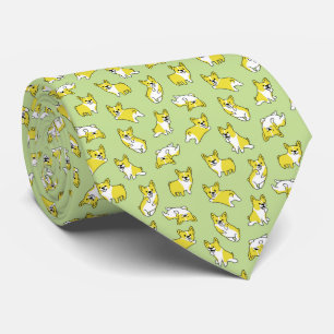 cute cartoon pet dog corgis pattern green neck tie