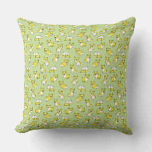 cute cartoon pet dog corgis pattern green throw pillow