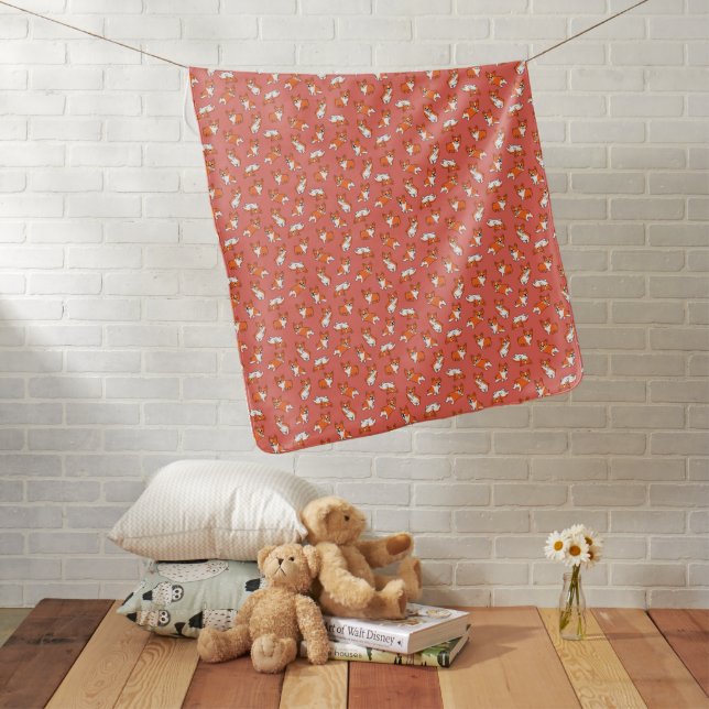 cute cartoon pet dog corgis pattern red background baby blanket (In Situ)