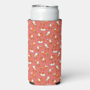 cute cartoon pet dog corgis pattern red background seltzer can cooler