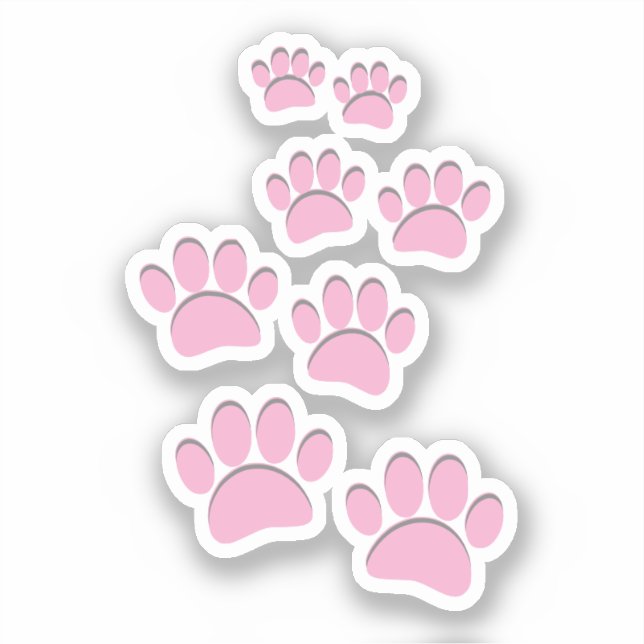 Cute Cartoon Pet Paw Trail Pink Sticker (Front)