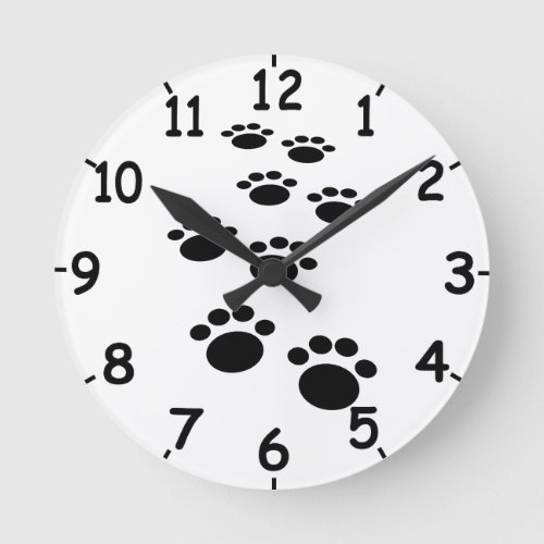 Cute Cartoon Pet Paw Trail Round Clock