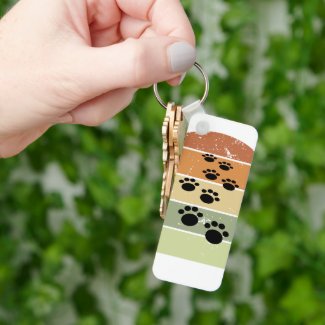 Cute Cartoon Pet Paw Trail Vintage Sunset Keychain