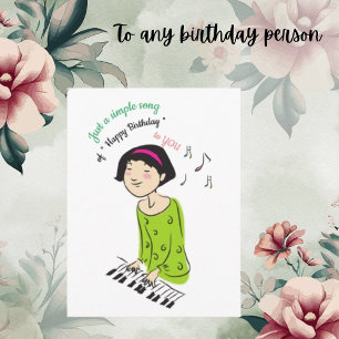 Cute Cartoon Photo Girl Singing Birthday Song Postcard