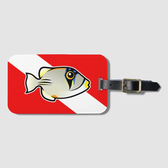 Cute Cartoon Picassofish Dive Flag Luggage Tag (Front Horizontal)