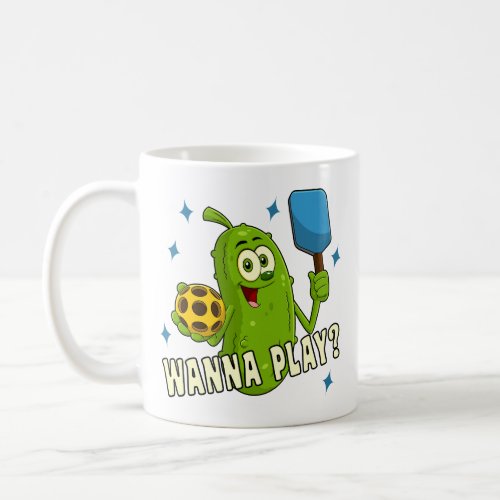 Cute Cartoon Pickle Wanna Play Name Pickleball Coffee Mug