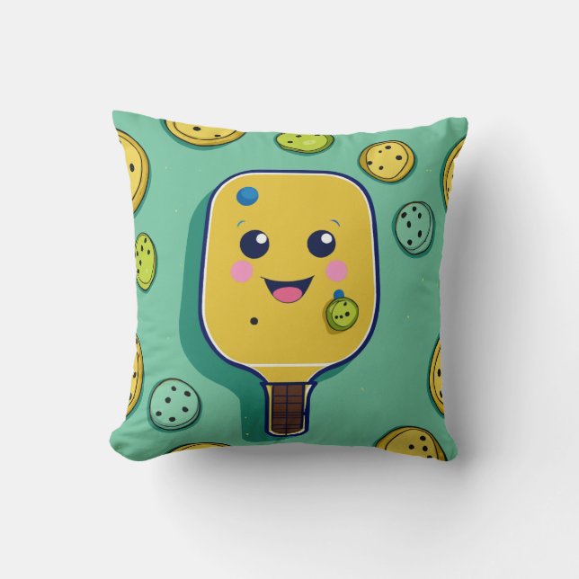 Cute Cartoon Pickleball Paddle Pillow (Front)