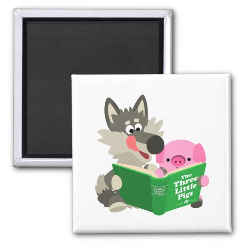 Cute Cartoon Pig And Wolf Reading a Book Magnet
