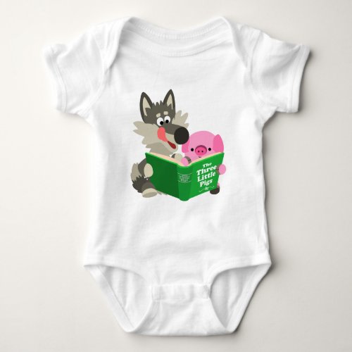 Cute Cartoon Pig And Wolf Reading Baby Bodysuit