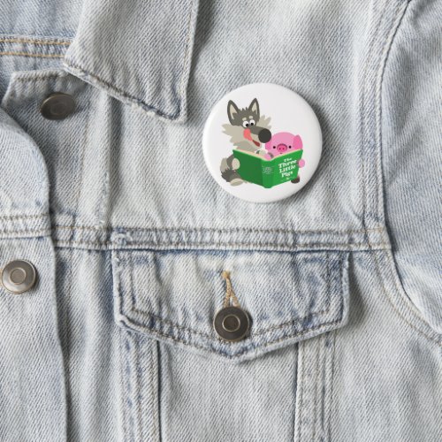Cute Cartoon Pig And Wolf Reading Button Badge