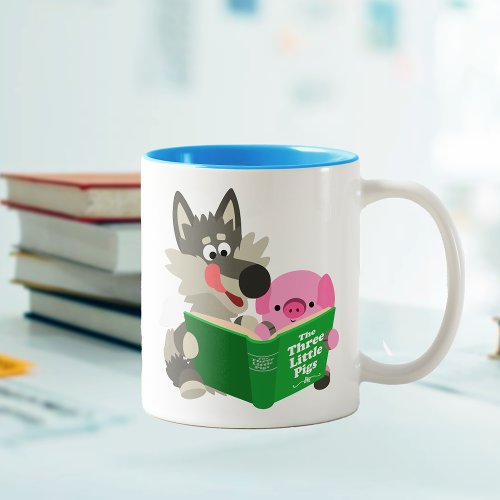 Cute Cartoon Pig And Wolf Reading Together Mug