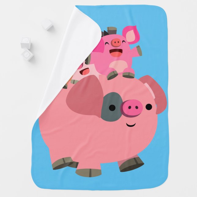 Cute Cartoon Pig Carrying Piglets Baby Blanket (In Situ)