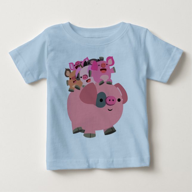 Cute Cartoon Pig Carrying Piglets Baby T-Shirt (Front)