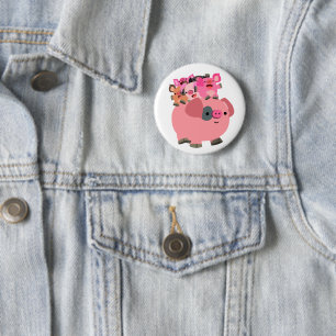Cute Cartoon Pig Carrying Piglets Button