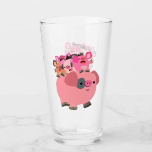 Cute Cartoon Pig Carrying Piglets Glass